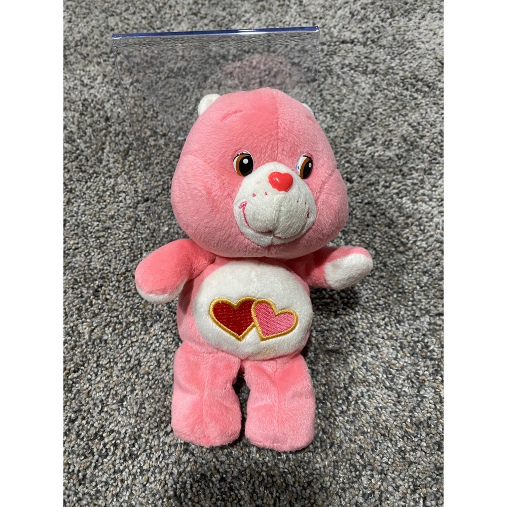 Care Bears Love-a-Lot Bear Pink Plush Stuffed Animal 8 Inch 2002 Heart Badge